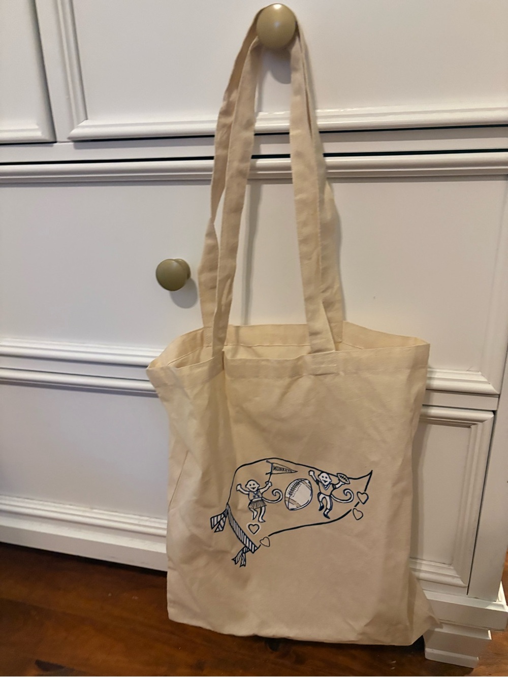Roller Rabbit Beige Canvas Tote with Blue Graphic